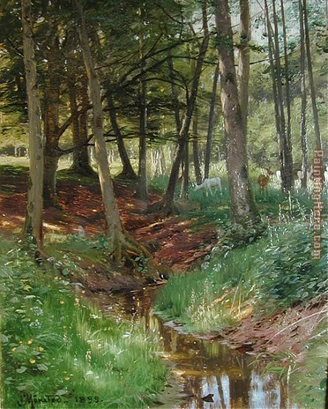 Landscape With Deer painting - Peder Mork Monsted Landscape With Deer art painting